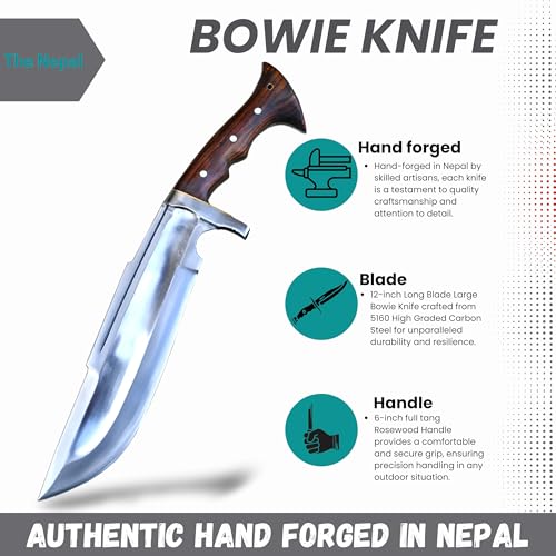 12-Inch Hand-Forged Bowie Knife | 5160 Steel & Rosewood Handle