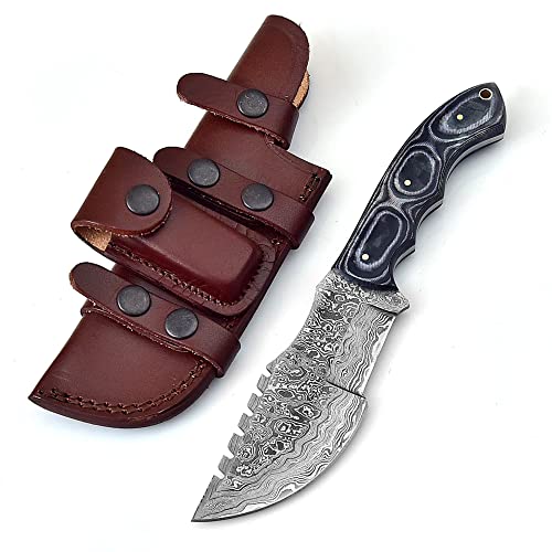 Custom Handmade Damascus Steel Tracker Knife, 10 Inches, Black Micarta Handle